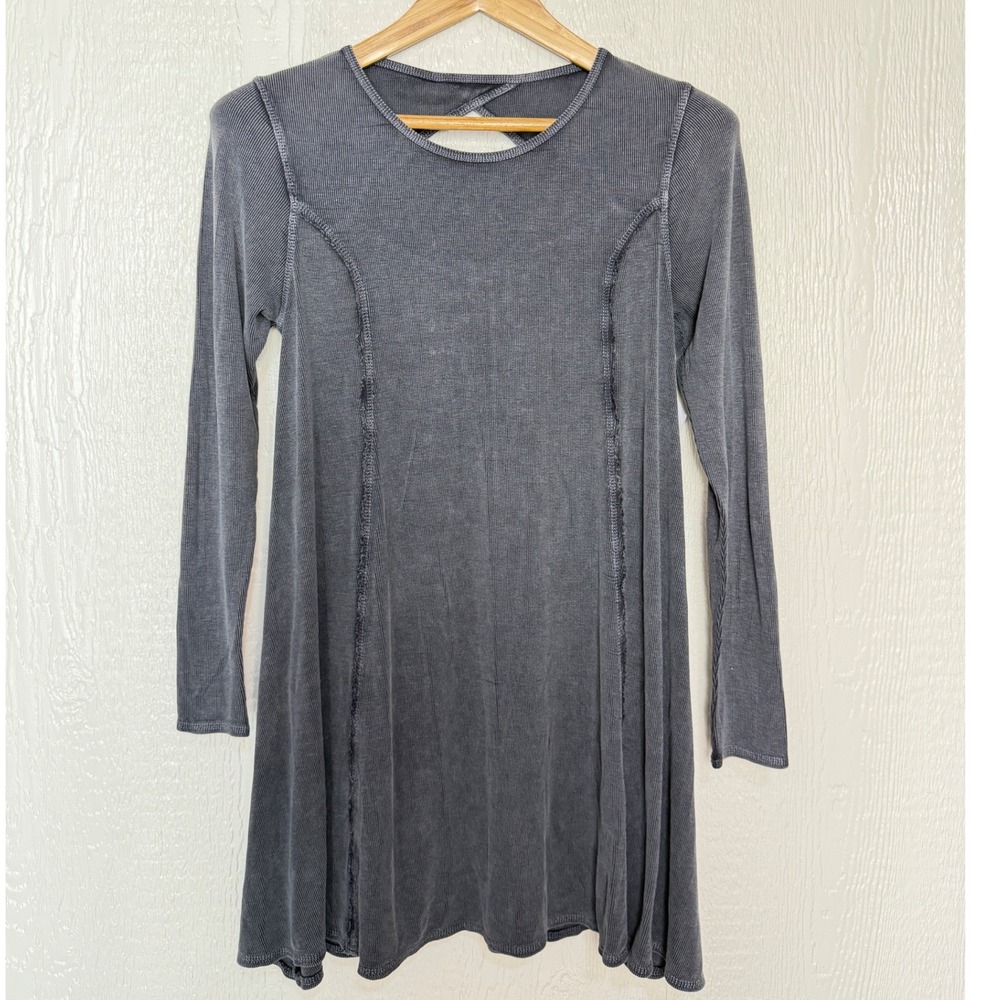Rip Curl Margeaux Dress Charcoal Grey Ribbed Cutout Back Mini Long Sleeve M NEW